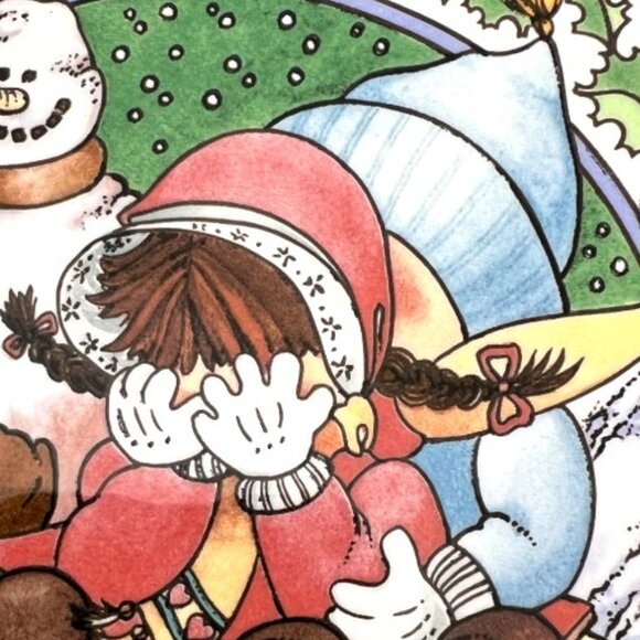 Vtg 1989 WATKINS Country Kids "Snow Magic" Ceramic Recipe Pie Plate 10.75" D - Picture 4 of 16